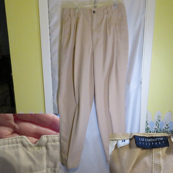 Vintage Liz Claiborne LIZSPORT 100% cotton Tan Pants Size 14 - Picture 1 of 13